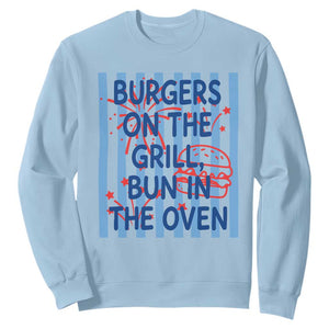 Patriotic 4th of July Pregnancy Announcement Preppy Style Sweatshirt Burgers On The Grill Bun In The Oven Summer BBQ