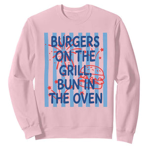 Patriotic 4th of July Pregnancy Announcement Preppy Style Sweatshirt Burgers On The Grill Bun In The Oven Summer BBQ
