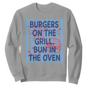 Patriotic 4th of July Pregnancy Announcement Preppy Style Sweatshirt Burgers On The Grill Bun In The Oven Summer BBQ