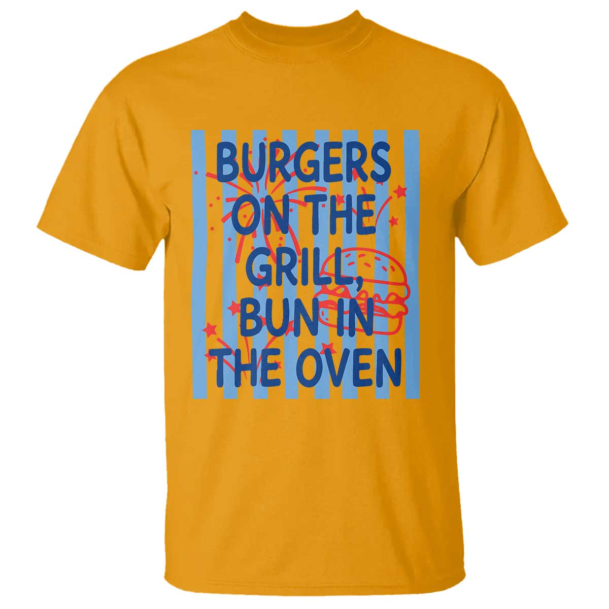 Patriotic 4th of July Pregnancy Announcement Preppy Style T Shirt Burgers On The Grill Bun In The Oven Summer BBQ
