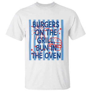 Patriotic 4th of July Pregnancy Announcement Preppy Style T Shirt Burgers On The Grill Bun In The Oven Summer BBQ