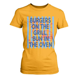 Patriotic 4th of July Pregnancy Announcement Preppy Style T Shirt For Women Burgers On The Grill Bun In The Oven Summer BBQ