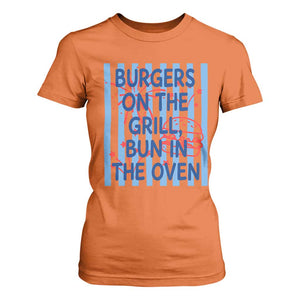Patriotic 4th of July Pregnancy Announcement Preppy Style T Shirt For Women Burgers On The Grill Bun In The Oven Summer BBQ