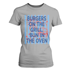 Patriotic 4th of July Pregnancy Announcement Preppy Style T Shirt For Women Burgers On The Grill Bun In The Oven Summer BBQ