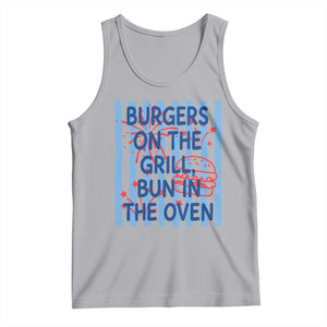 Patriotic 4th of July Pregnancy Announcement Preppy Style Tank Top Burgers On The Grill Bun In The Oven Summer BBQ