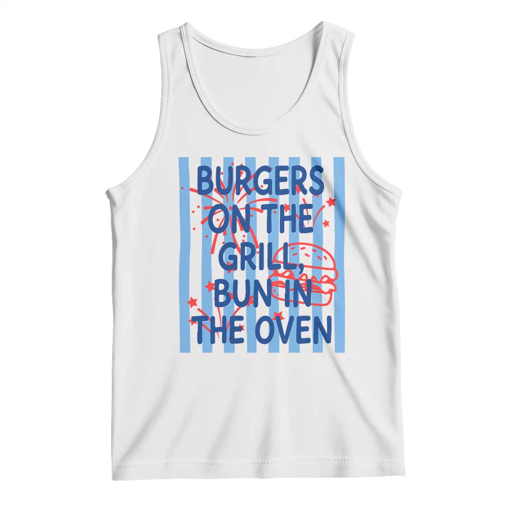 Patriotic 4th of July Pregnancy Announcement Preppy Style Tank Top Burgers On The Grill Bun In The Oven Summer BBQ