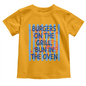 Patriotic 4th of July Pregnancy Announcement Preppy Style Toddler T Shirt Burgers On The Grill Bun In The Oven Summer BBQ