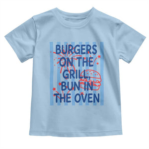 Patriotic 4th of July Pregnancy Announcement Preppy Style Toddler T Shirt Burgers On The Grill Bun In The Oven Summer BBQ