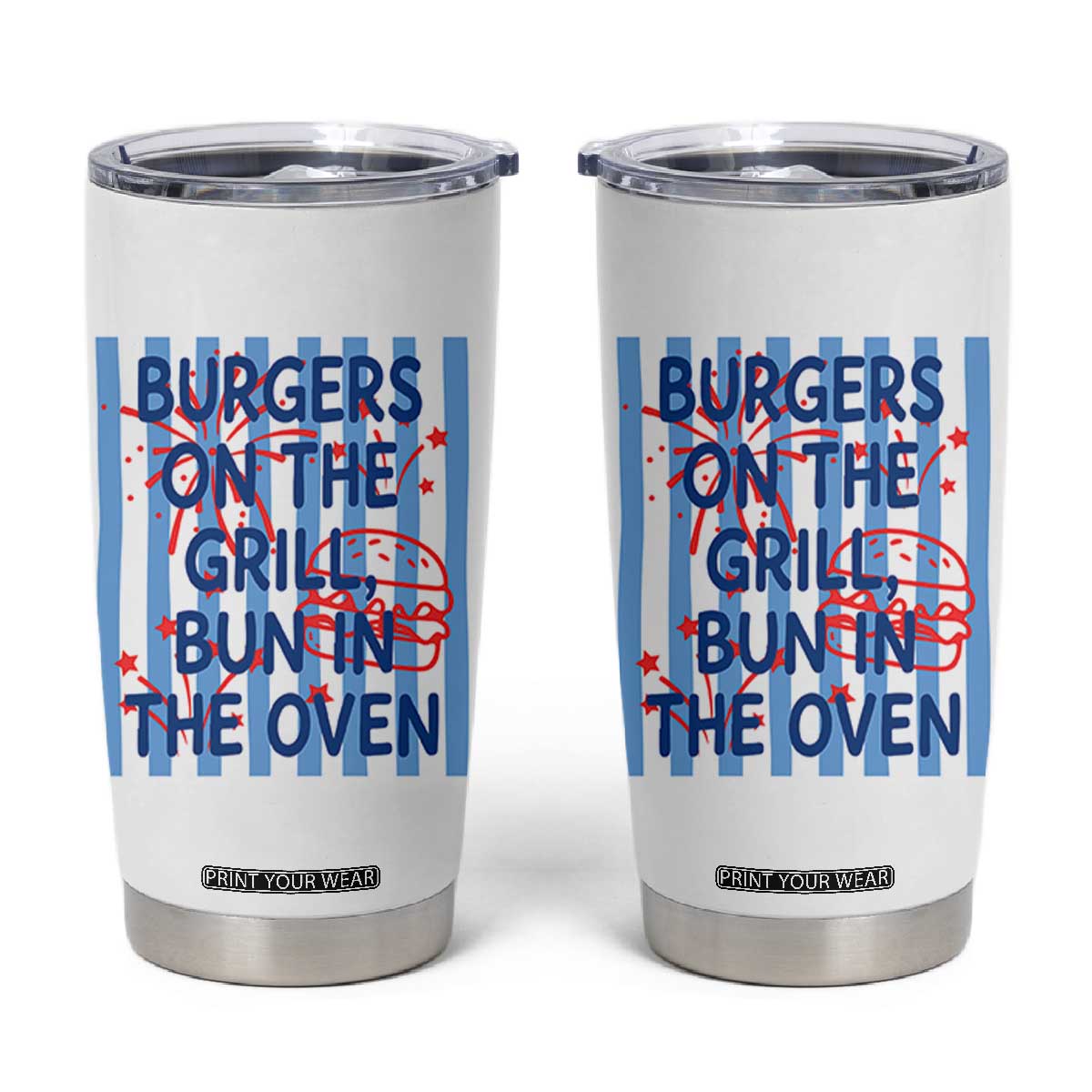 Patriotic 4th of July Pregnancy Announcement Preppy Style Tumbler Cup Burgers On The Grill Bun In The Oven Summer BBQ