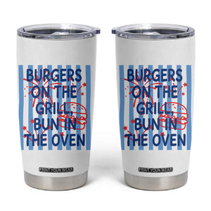Patriotic 4th of July Pregnancy Announcement Preppy Style Tumbler Cup Burgers On The Grill Bun In The Oven Summer BBQ