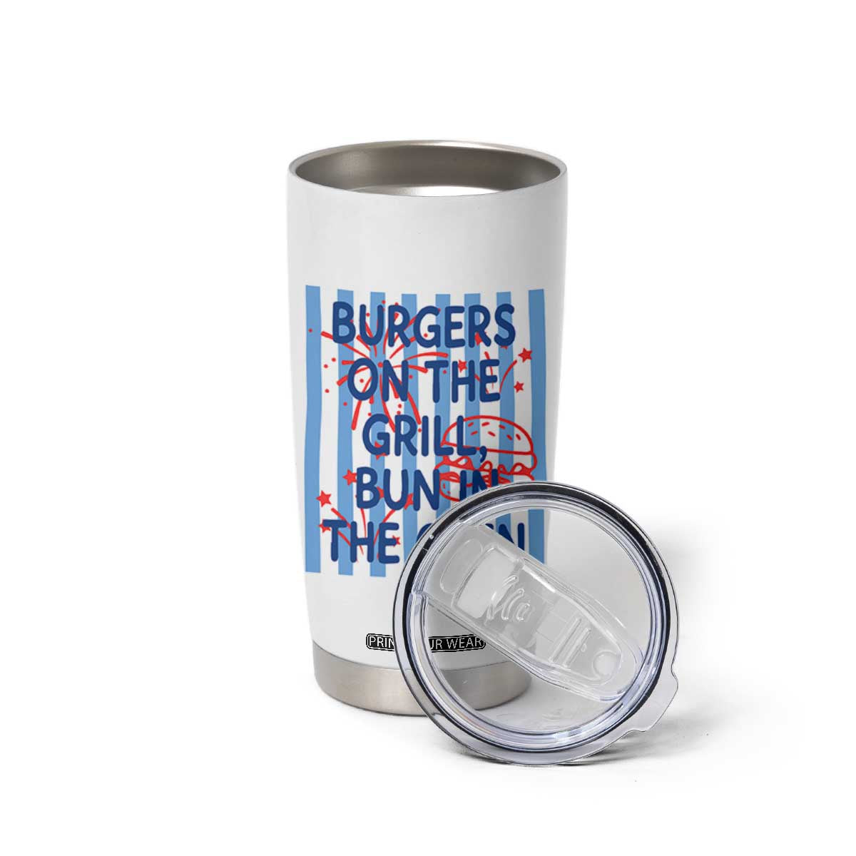 Patriotic 4th of July Pregnancy Announcement Preppy Style Tumbler Cup Burgers On The Grill Bun In The Oven Summer BBQ