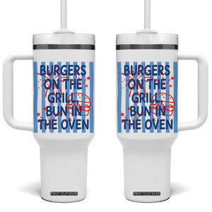 Patriotic 4th of July Pregnancy Announcement Preppy Style Tumbler With Handle Burgers On The Grill Bun In The Oven Summer BBQ