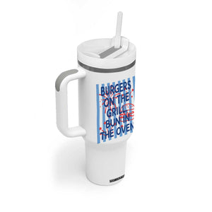 Patriotic 4th of July Pregnancy Announcement Preppy Style Tumbler With Handle Burgers On The Grill Bun In The Oven Summer BBQ