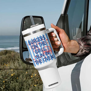 Patriotic 4th of July Pregnancy Announcement Preppy Style Tumbler With Handle Burgers On The Grill Bun In The Oven Summer BBQ