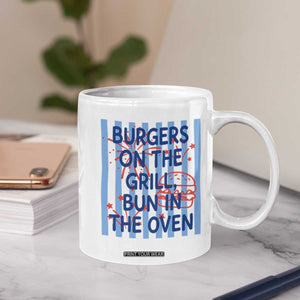 Patriotic 4th of July Pregnancy Announcement Preppy Style Coffee Mug Burgers On The Grill Bun In The Oven Summer BBQ