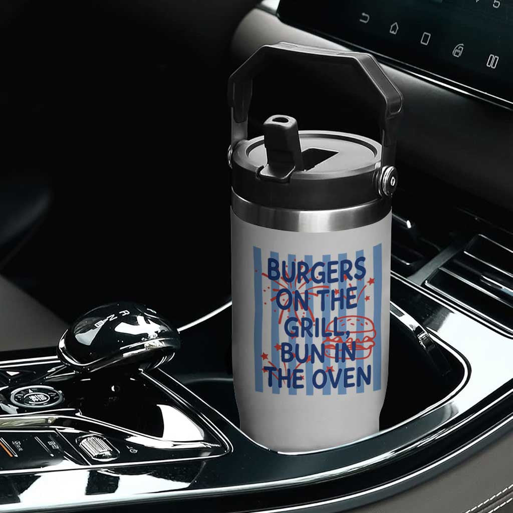 Patriotic 4th of July Pregnancy Announcement Preppy Style Flip Straw Tumbler Burgers On The Grill Bun In The Oven Summer BBQ