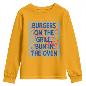 Patriotic 4th of July Pregnancy Announcement Preppy Style Youth Sweatshirt Burgers On The Grill Bun In The Oven Summer BBQ
