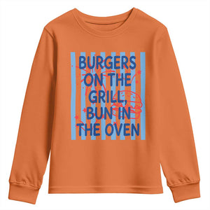 Patriotic 4th of July Pregnancy Announcement Preppy Style Youth Sweatshirt Burgers On The Grill Bun In The Oven Summer BBQ