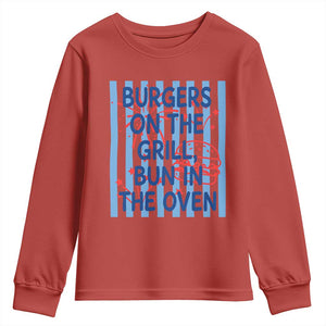 Patriotic 4th of July Pregnancy Announcement Preppy Style Youth Sweatshirt Burgers On The Grill Bun In The Oven Summer BBQ