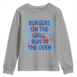Patriotic 4th of July Pregnancy Announcement Preppy Style Youth Sweatshirt Burgers On The Grill Bun In The Oven Summer BBQ