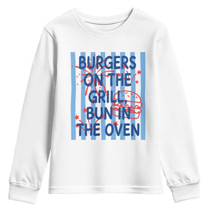 Patriotic 4th of July Pregnancy Announcement Preppy Style Youth Sweatshirt Burgers On The Grill Bun In The Oven Summer BBQ