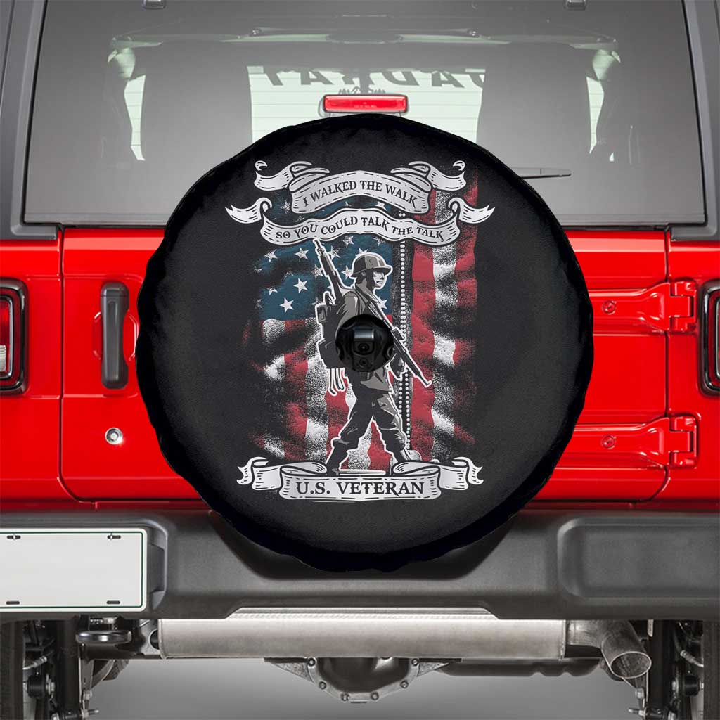 American Veteran Spare Tire Cover I Walked The Walked So You Could Talk The Talk American Flag TS02 Black Print Your Wear