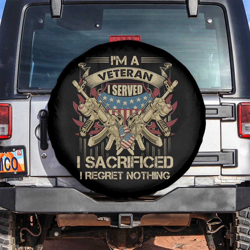 American Veteran Spare Tire Cover Patriot I Served I Sacrificed I Regret Nothing I'm A Veteran TS02 No hole Black Print Your Wear