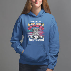 Female Veteran Hoodie I Am A Woman Veteran I Served I Sacrificed I Regret Nothing American Flag Combat Boots TS02 Royal Blue Printyourwear