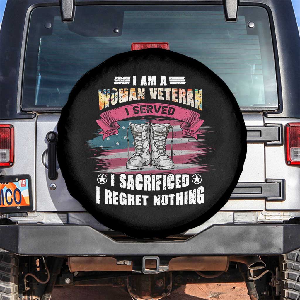 Female Veteran Spare Tire Cover I Am A Woman Veteran I Served I Sacrificed I Regret Nothing American Flag Combat Boots TS02 No hole Black Print Your Wear