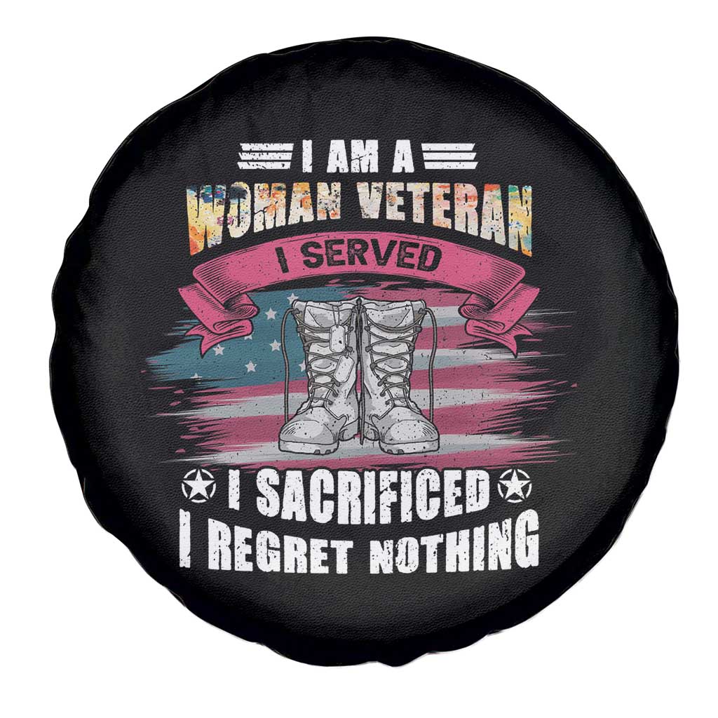 Female Veteran Spare Tire Cover I Am A Woman Veteran I Served I Sacrificed I Regret Nothing American Flag Combat Boots TS02 Print Your Wear