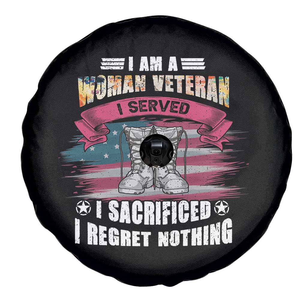 Female Veteran Spare Tire Cover I Am A Woman Veteran I Served I Sacrificed I Regret Nothing American Flag Combat Boots TS02 Print Your Wear