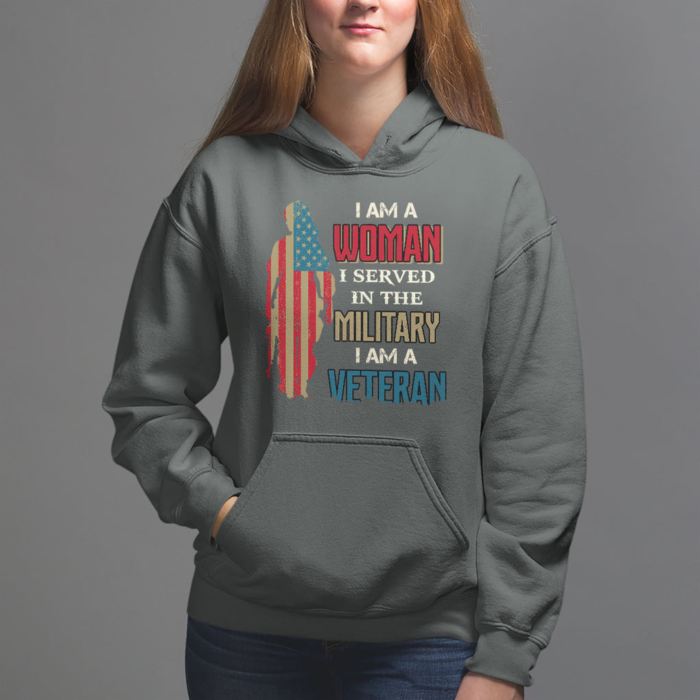 Female Veteran Hoodie I Am A Woman I Served In The Military I Am Veteran TS02 Dark Heather Printyourwear