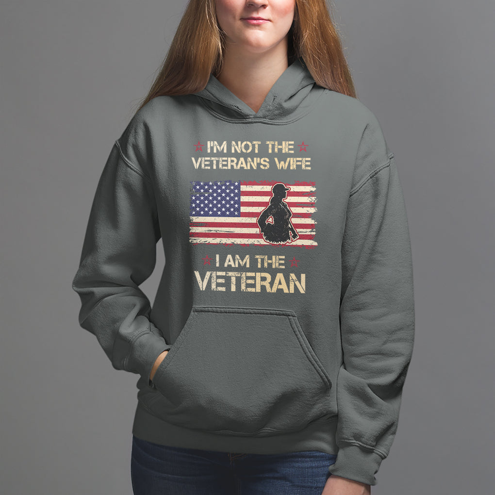 Female Veteran Hoodie I'm Not The Veteran's Wife I Am The Veteran American Flag TS02 Dark Heather Printyourwear