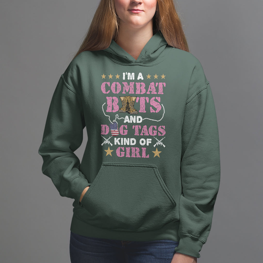Female Veteran Hoodie I'm A Combat Boots And Dog Tags Kind Of Girl TS02 Dark Forest Green Printyourwear
