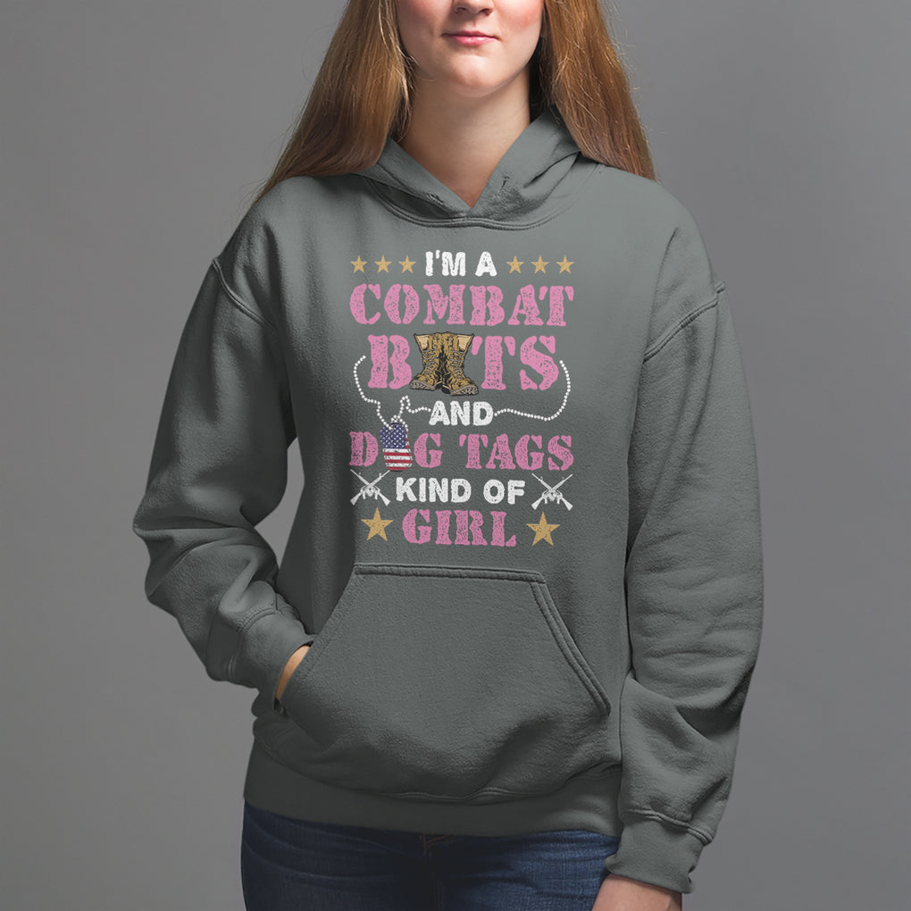 Female Veteran Hoodie I'm A Combat Boots And Dog Tags Kind Of Girl TS02 Dark Heather Printyourwear