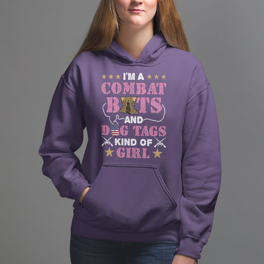 Female Veteran Hoodie I'm A Combat Boots And Dog Tags Kind Of Girl TS02 Purple Printyourwear