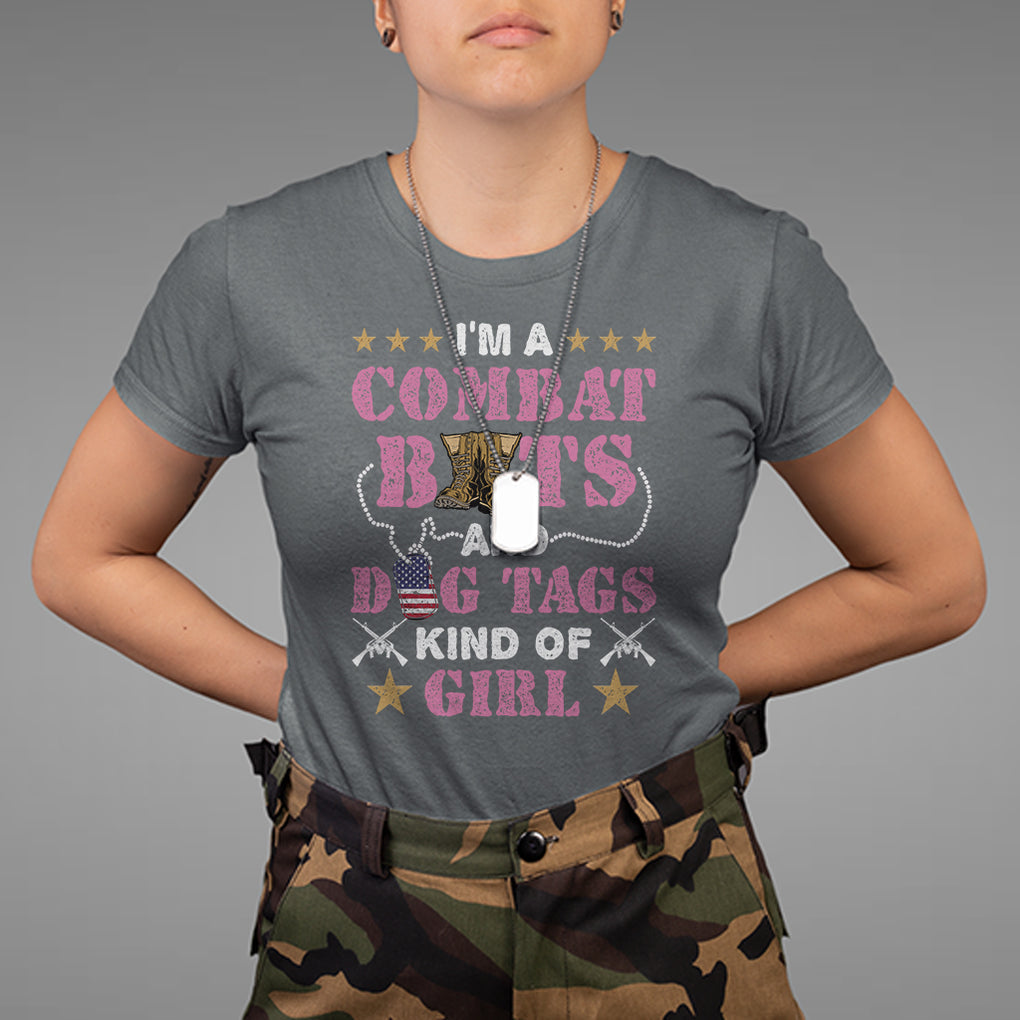 Female Veteran T Shirt I'm A Combat Boots And Dog Tags Kind Of Girl TS02 Dark Heather Printyourwear