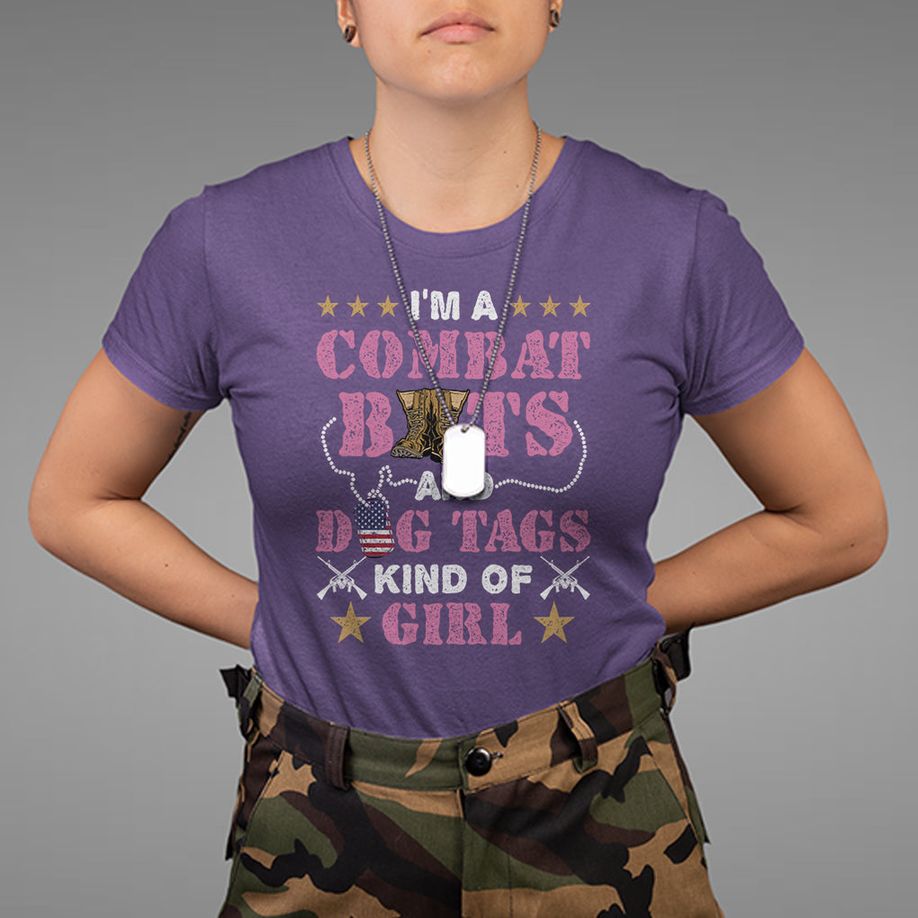 Female Veteran T Shirt I'm A Combat Boots And Dog Tags Kind Of Girl TS02 Purple Printyourwear