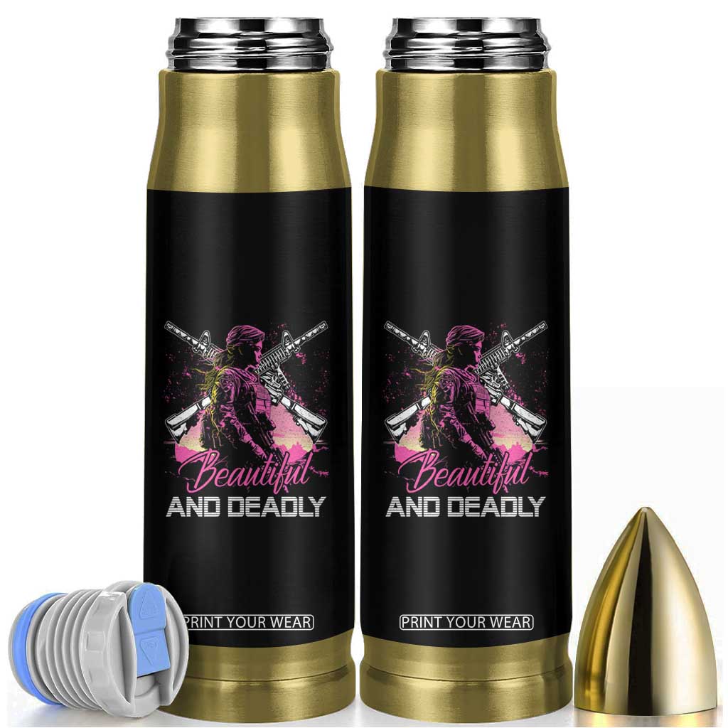 Female Veteran Bullet Tumbler Beautiful And Deadly Proud American Women Soldier TS02 Black Print Your Wear