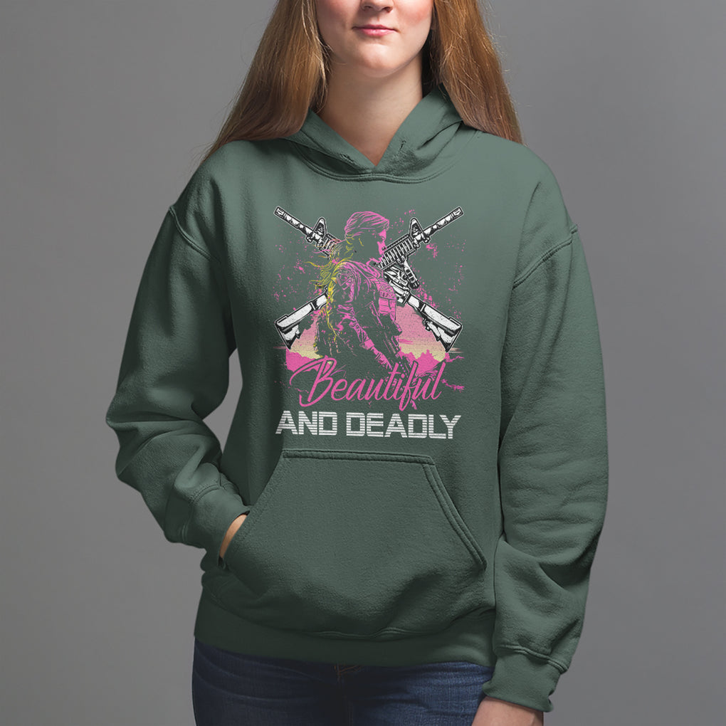 Female Veteran Hoodie Beautiful And Deadly Proud American Women Soldier TS02 Dark Forest Green Printyourwear