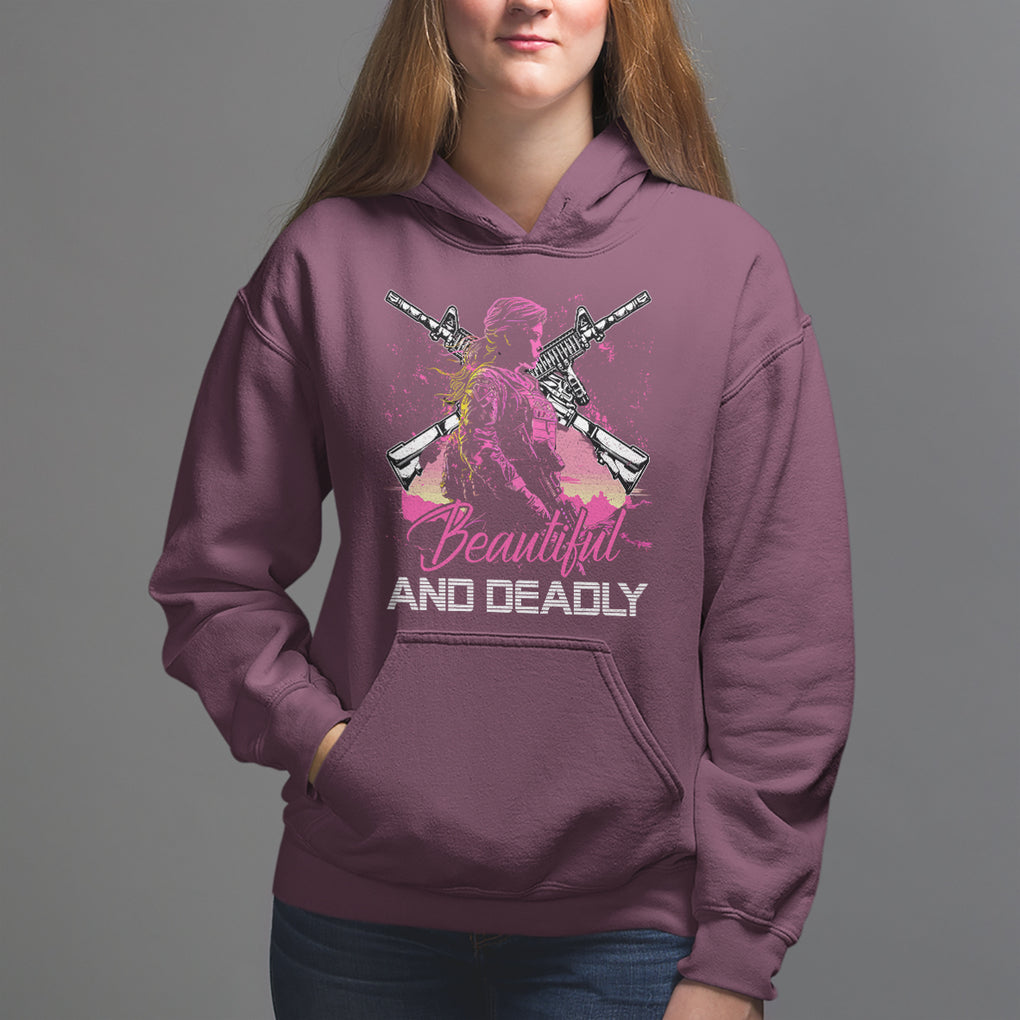 Female Veteran Hoodie Beautiful And Deadly Proud American Women Soldier TS02 Maroon Printyourwear