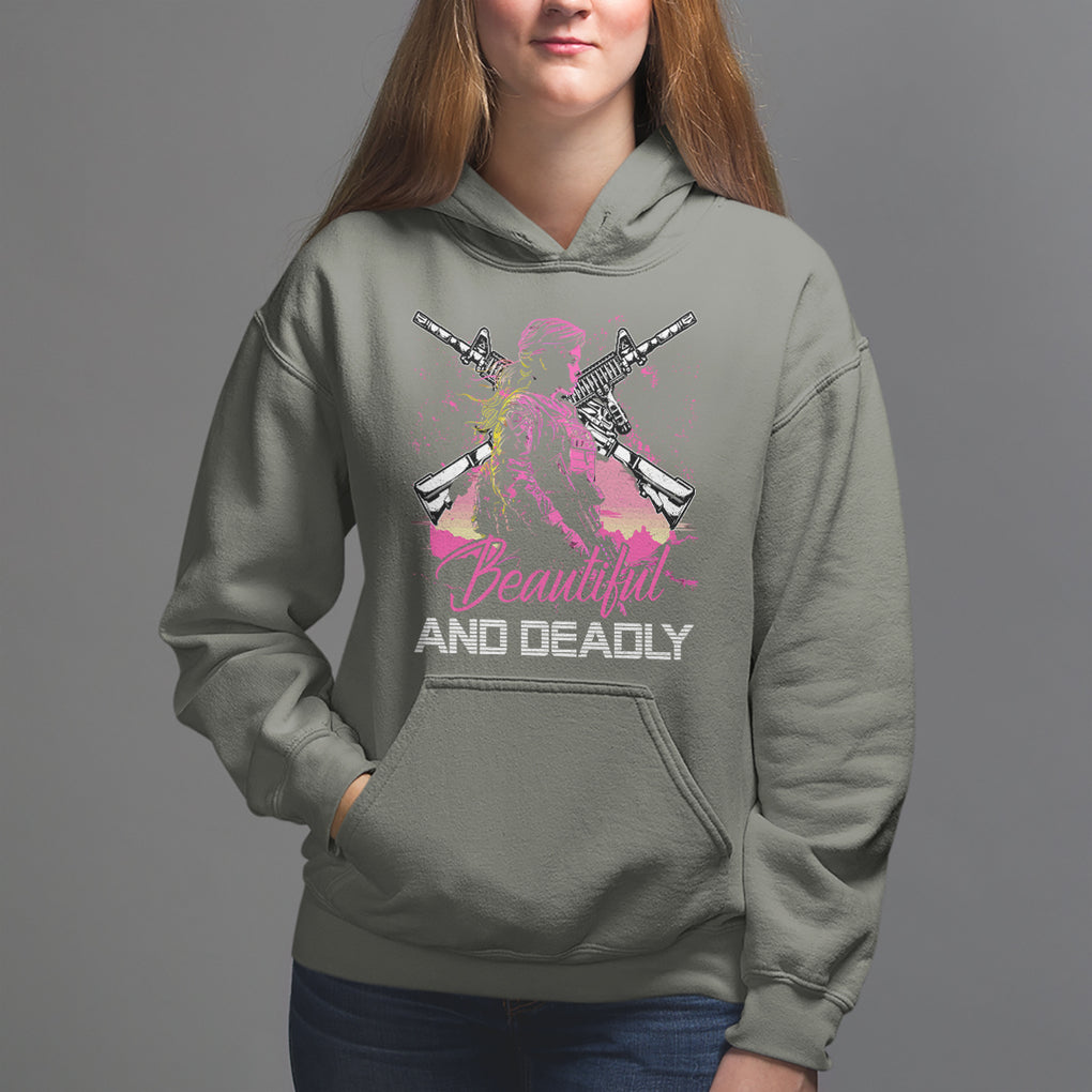 Female Veteran Hoodie Beautiful And Deadly Proud American Women Soldier TS02 Military Green Printyourwear