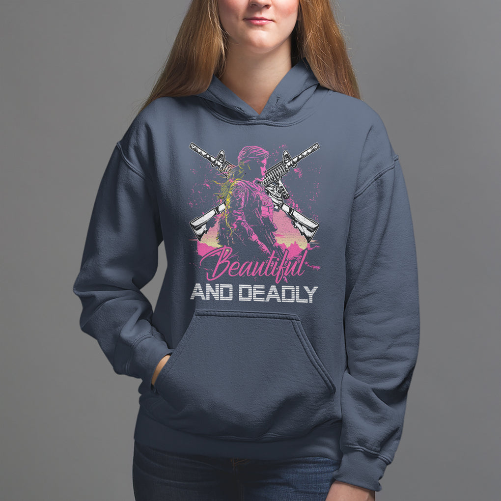 Female Veteran Hoodie Beautiful And Deadly Proud American Women Soldier TS02 Navy Printyourwear