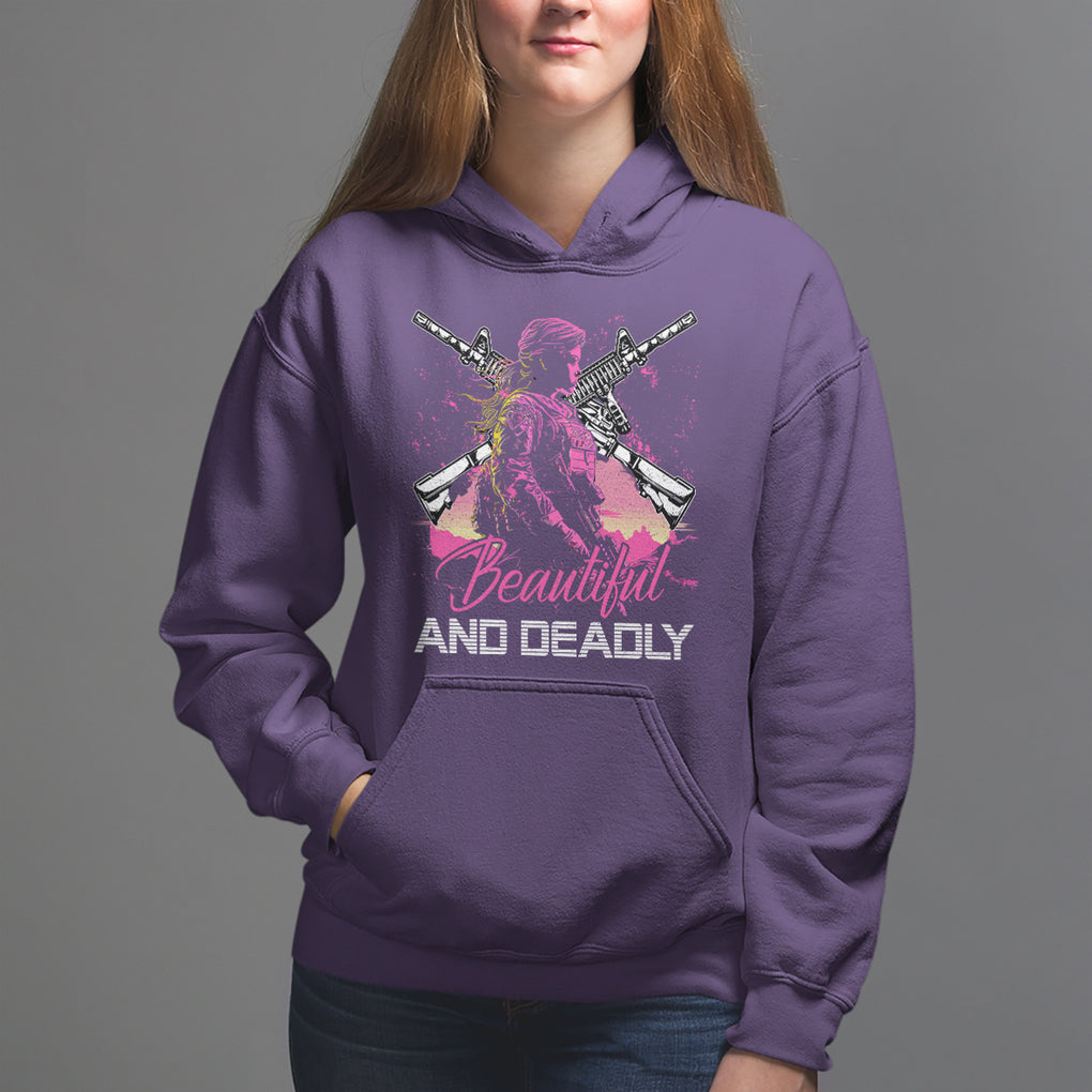 Female Veteran Hoodie Beautiful And Deadly Proud American Women Soldier TS02 Purple Printyourwear