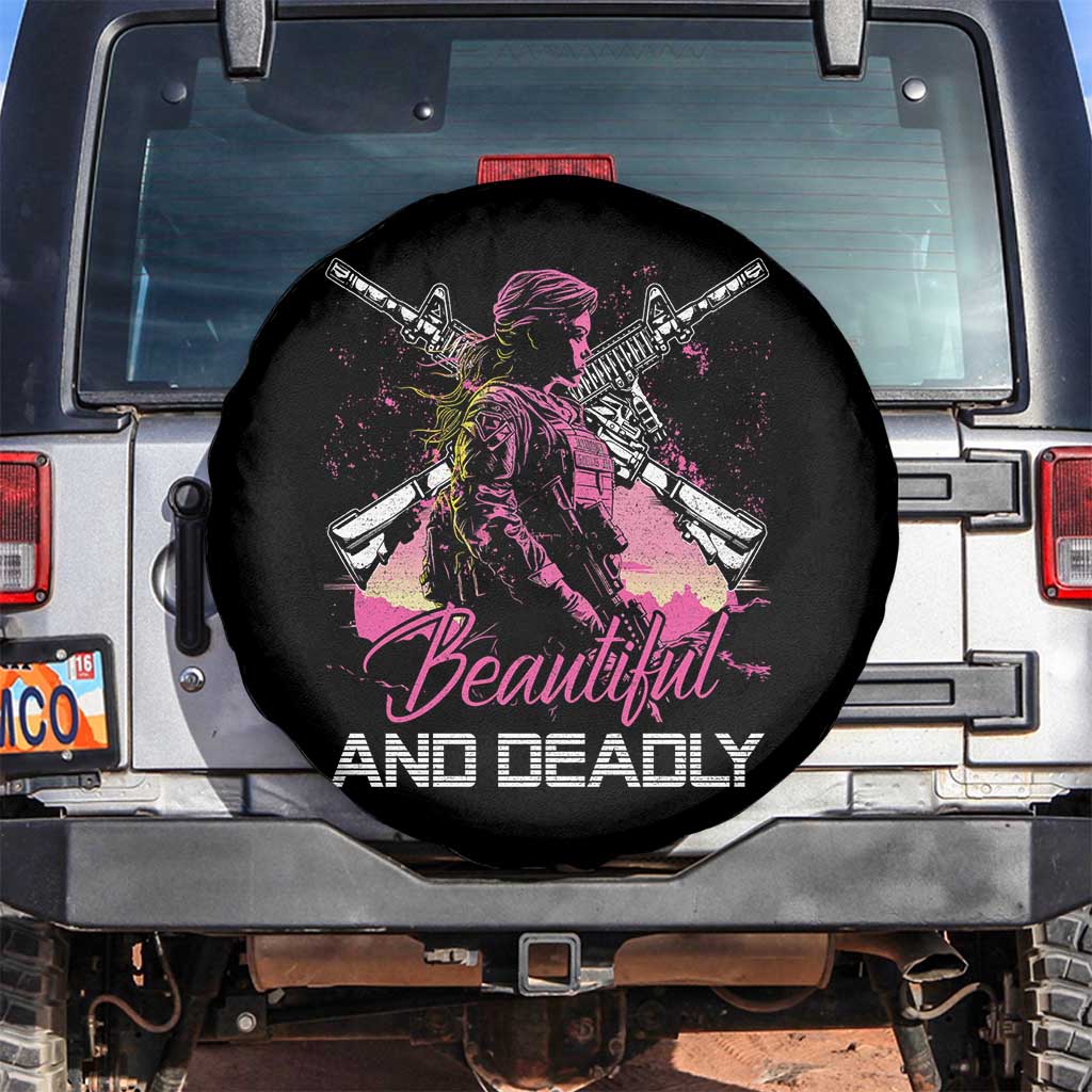 Female Veteran Spare Tire Cover Beautiful And Deadly Proud American Women Soldier TS02 No hole Black Print Your Wear