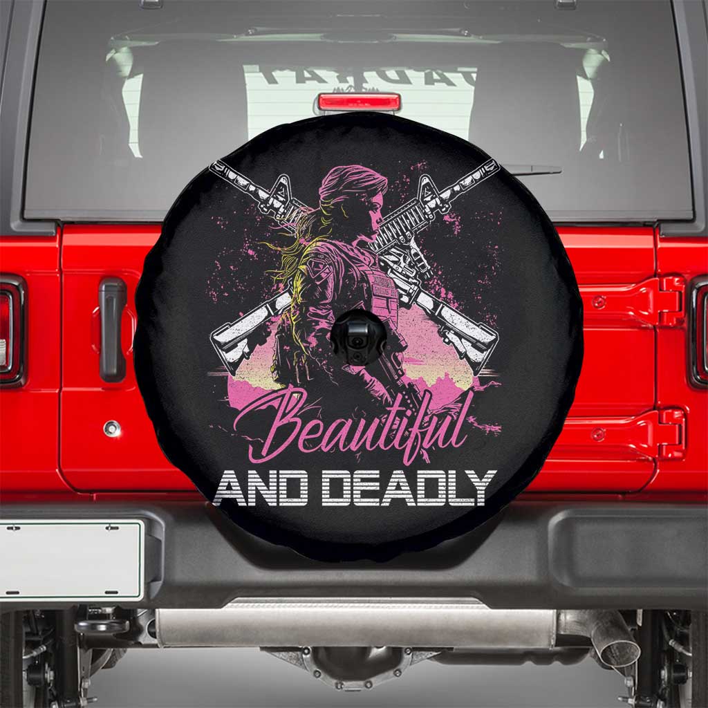 Female Veteran Spare Tire Cover Beautiful And Deadly Proud American Women Soldier TS02 Black Print Your Wear