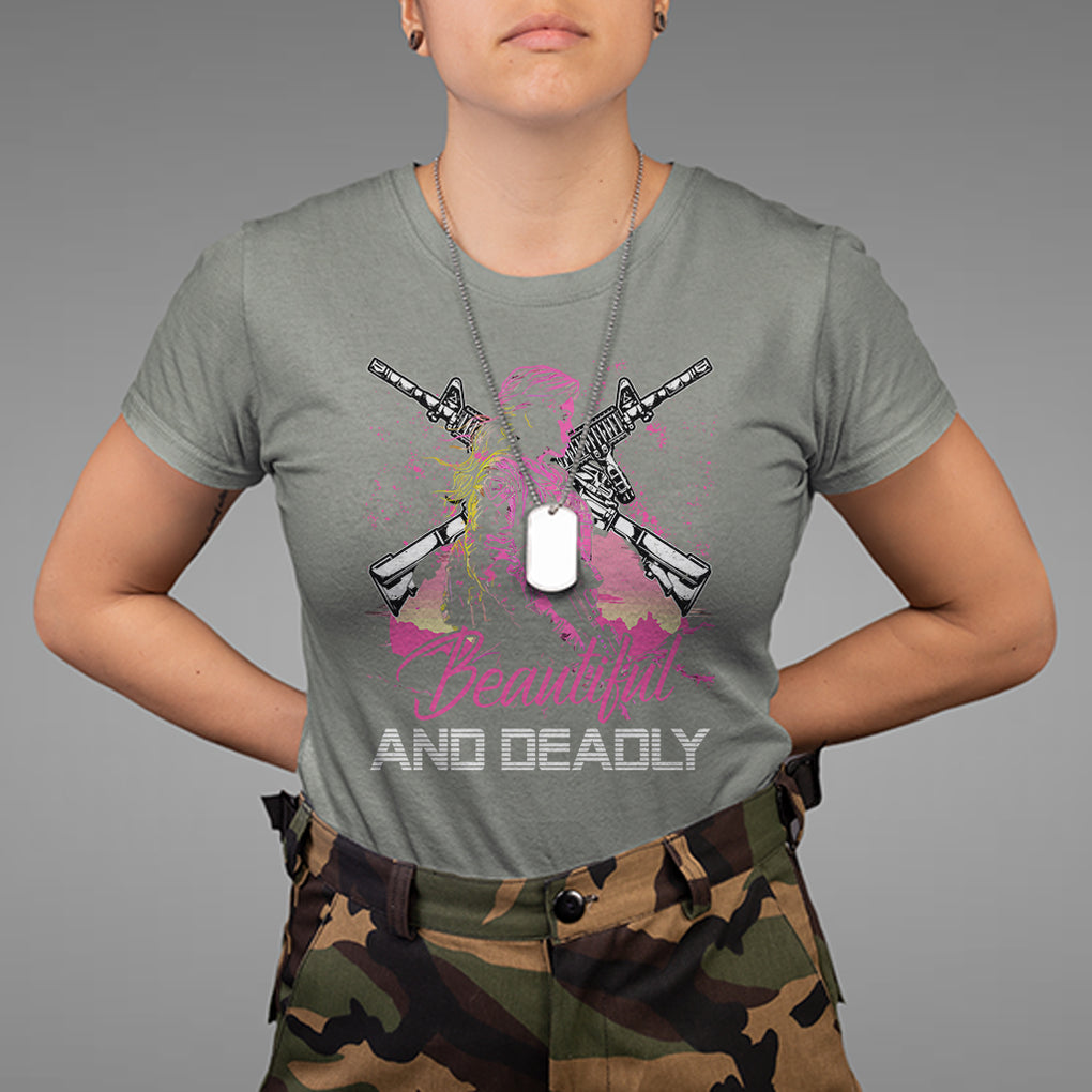 Female Veteran T Shirt Beautiful And Deadly Proud American Women Soldier TS02 Military Green Printyourwear