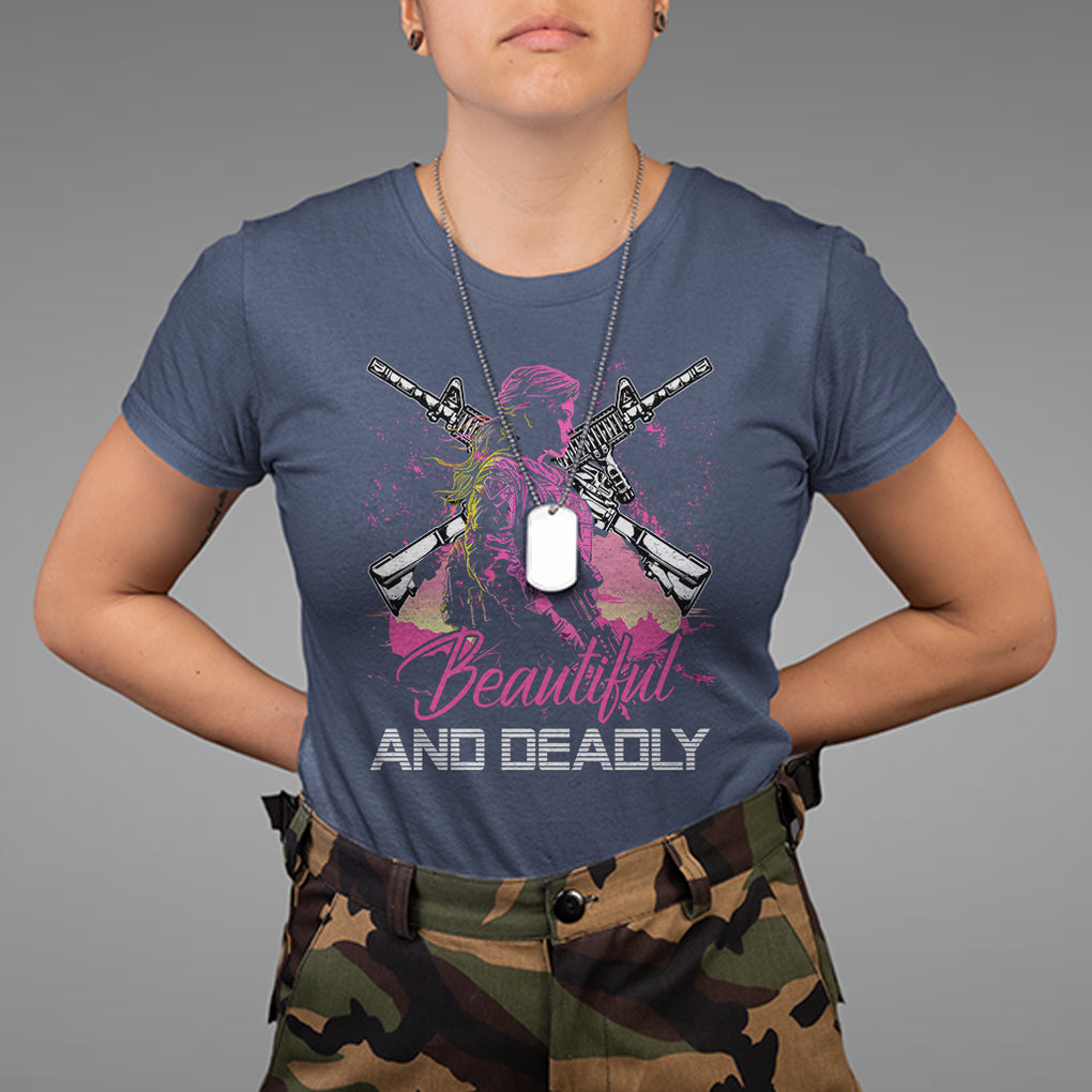 Female Veteran T Shirt Beautiful And Deadly Proud American Women Soldier TS02 Navy Printyourwear