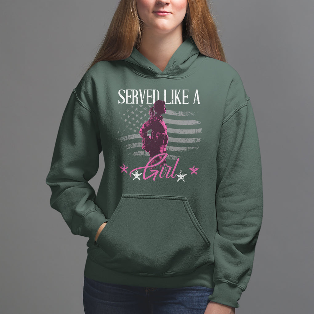 Female Veteran Hoodie Served Like A Girl American Flag US Pride TS02 Dark Forest Green Printyourwear