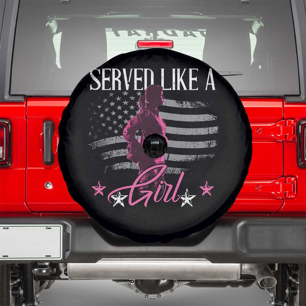 Female Veteran Spare Tire Cover Served Like A Girl American Flag US Pride TS02 Black Print Your Wear